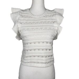 H&M Pointelle Knit‎ Crochet Top Flutter Sleeves Women’s White Small Cottage Core